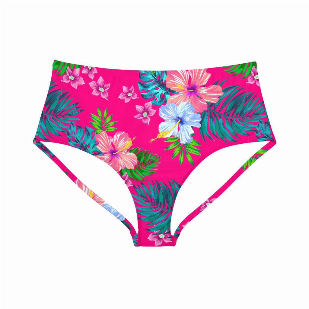 PINK ALOHA - High-Waist Hipster Bikini Bottom.