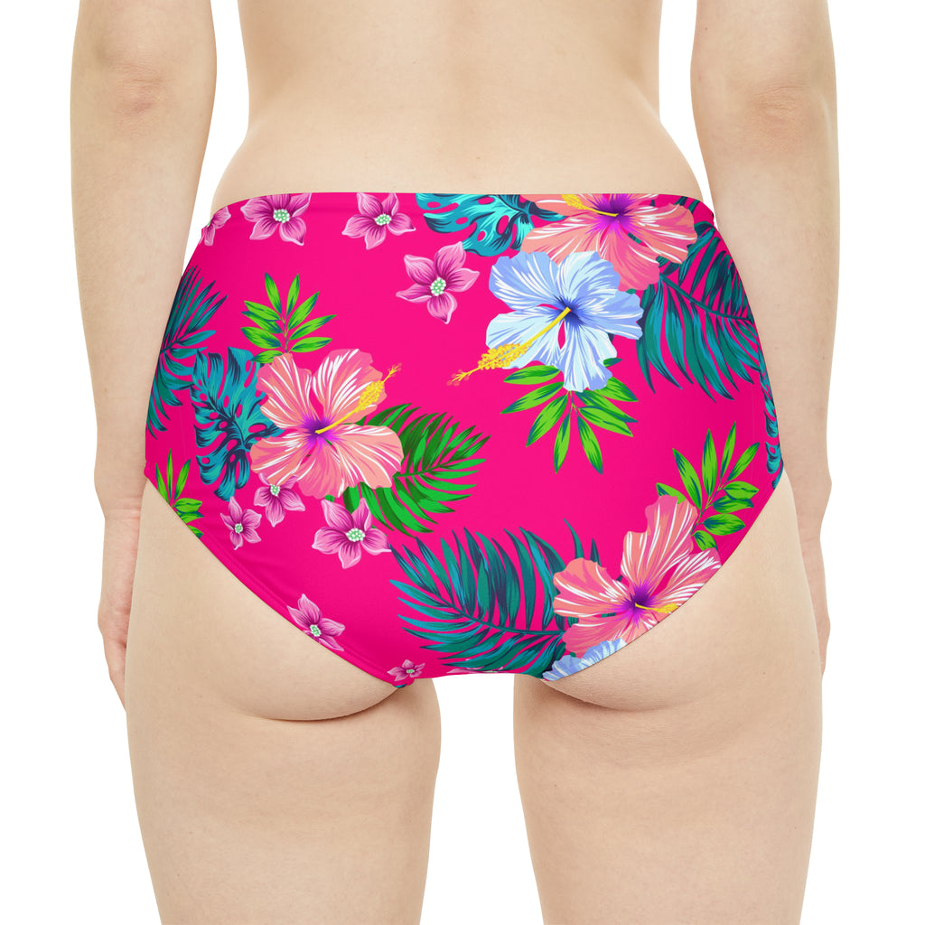 PINK ALOHA - High-Waist Hipster Bikini Bottom.