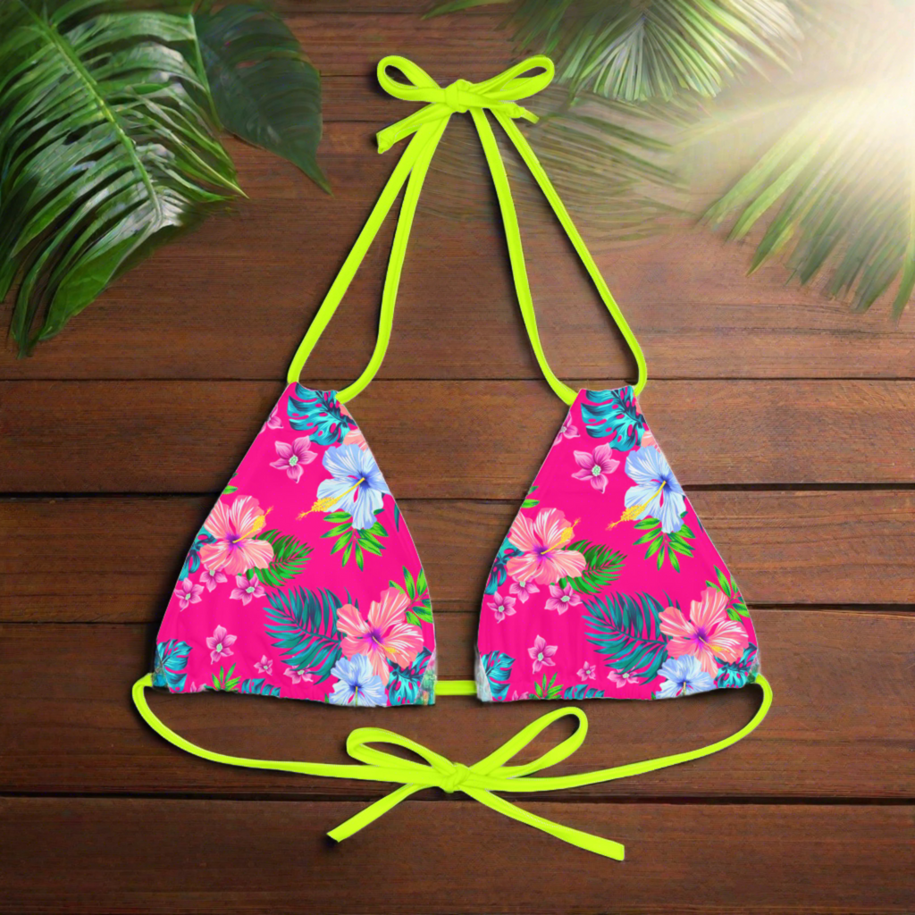 PINK ALOHA - Strappy Triangle Bikini Top.