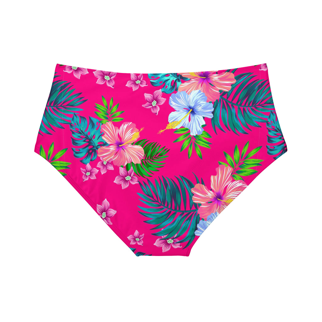 PINK ALOHA - High-Waist Hipster Bikini Bottom.