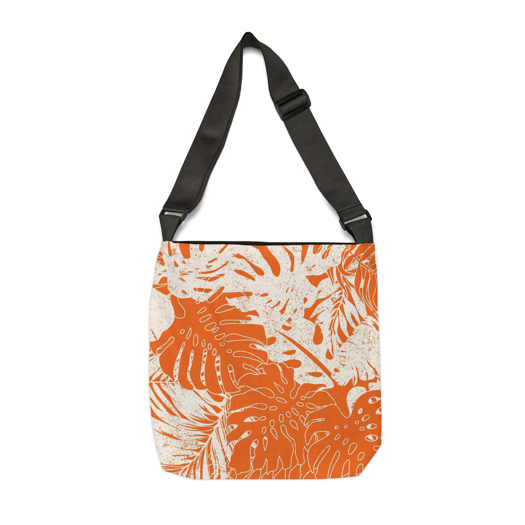 Orange and white floral tote bag with black strap