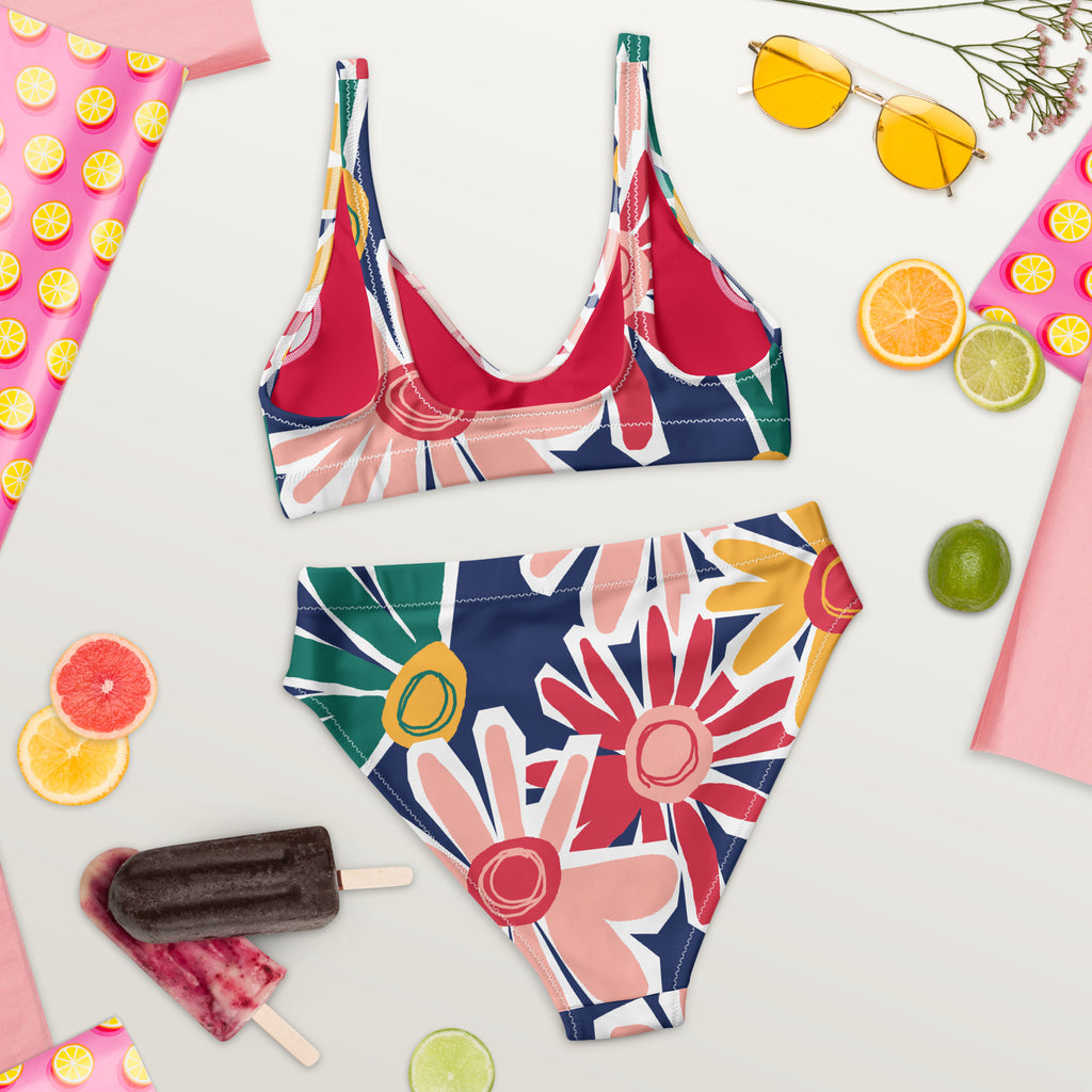 TROPICAL PINK RECYCLED - High Waisted Bikini.