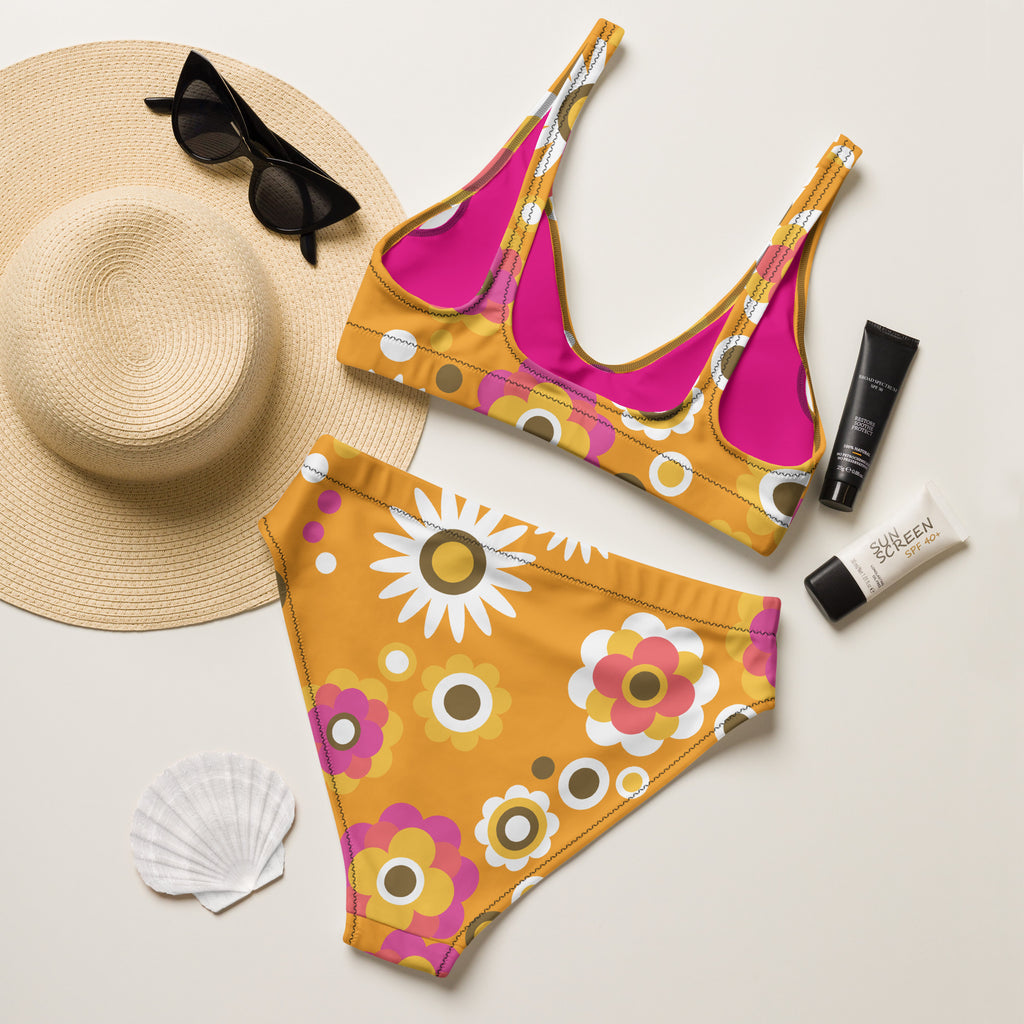 YELLOW FLORAL RECYCLED -  High Waisted Bikini.