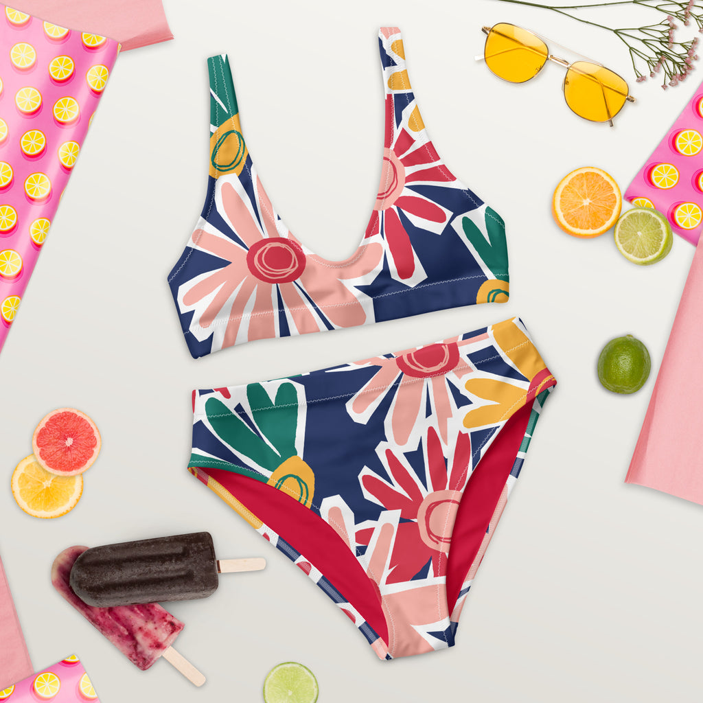 TROPICAL PINK RECYCLED - High Waisted Bikini.