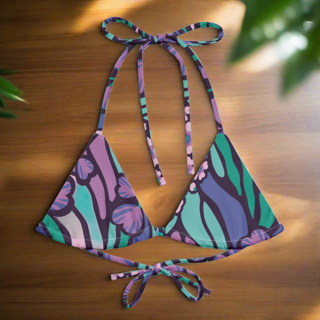 PURPLE AND TEAL - RECYCLED String Bikini Top UPF 50+.