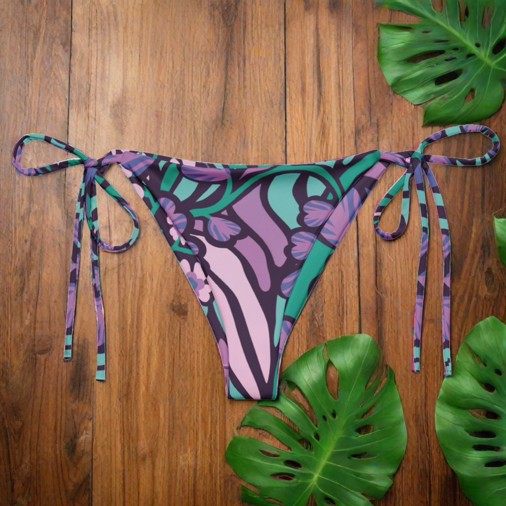 PURPLE AND TEAL - RECYCLED String Bikini Bottom with UPF 50+.