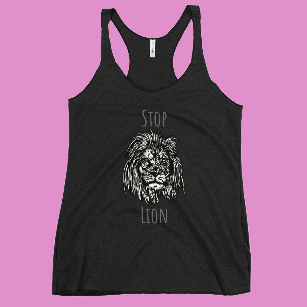 STOP LION - Women's Racerback Tank.